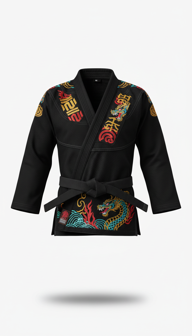 Onyx black kimono with statement embroidery