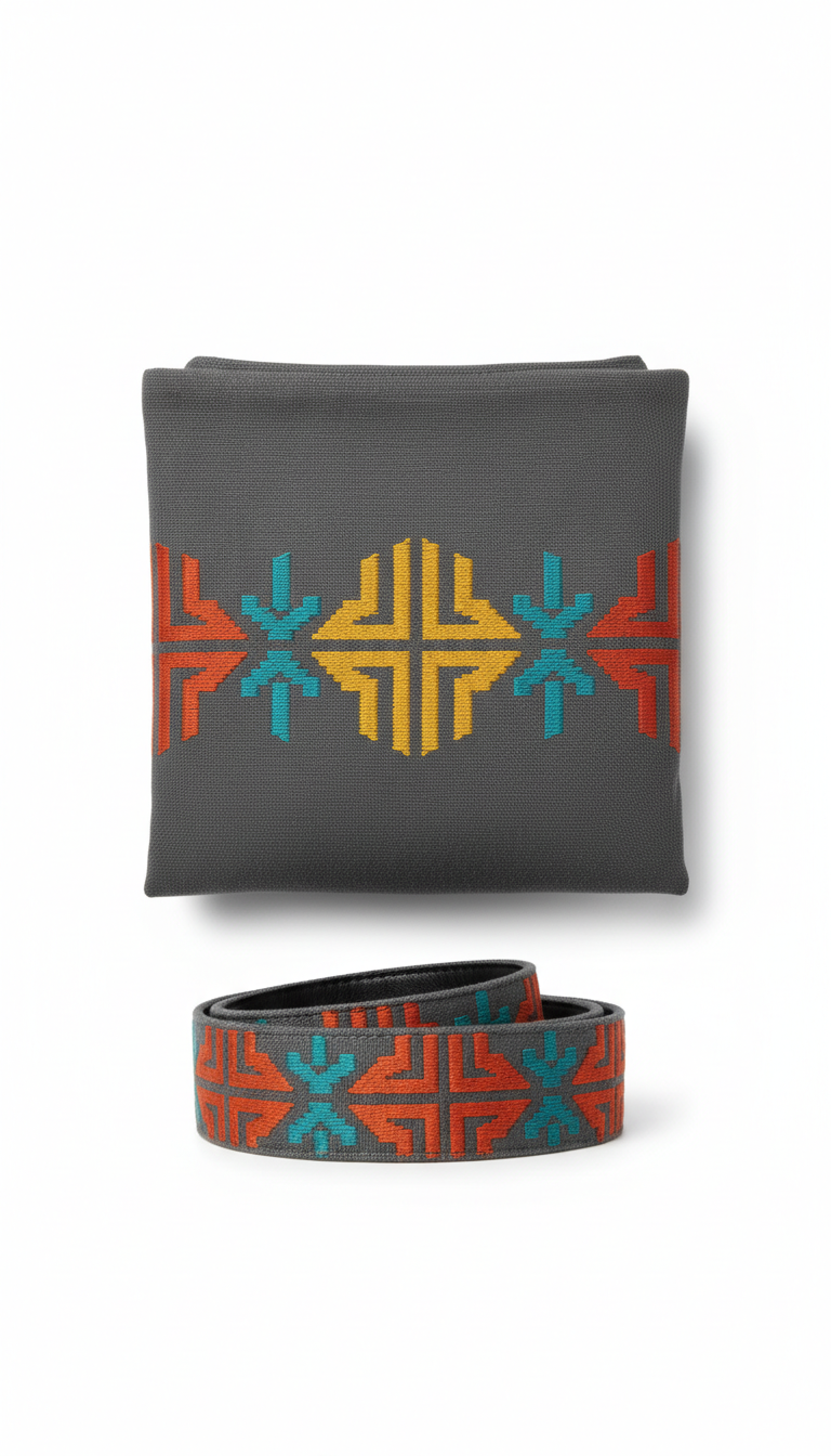 Signature embroidered belt and garment bag set